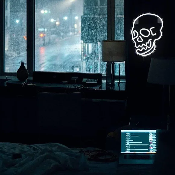 Neon White Skull Emo Goth Halloween Party Holiday Room Dorm Light LED Wall Decor - Picture 6 of 6